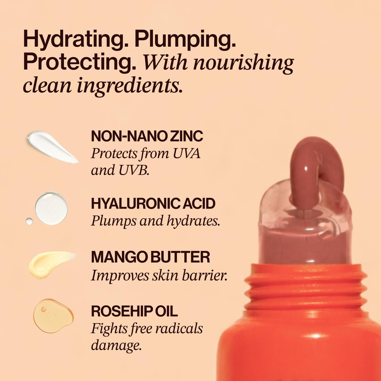 Daily Lip Sun Gloss SPF 30 in Ripe Berry (.59 Oz), Made with clean Ingredients like Mango Butter & Rosehip Oil for Nourishing and Hydrating, Hyaluronic acid for plumping, Glossy modern neutral color