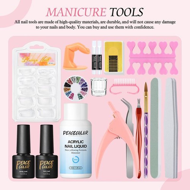 Acrylic Nail Kit for Beginner Professional Nail Kit Acrylic Set with Nail Lamp 12Pcs Glitter Powder Nail Art Rhinestones Base Top Coat 100PCs Nail Tip Nail Tools DIY Home Salon