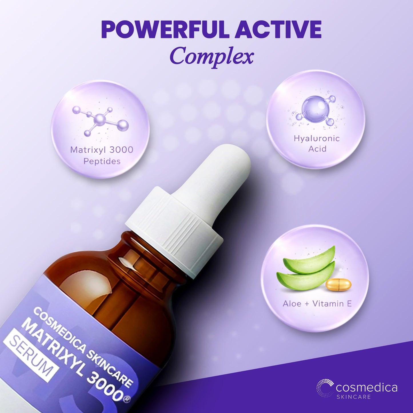Cosmedica Skincare Peptide Serum with Matrixyl 3000 & Hyaluronic Acid | Firming & Hydrating Anti-Aging Serum for Face & Neck | Collagen Boosting Serum for Wrinkles, Fine Lines & Sagging Skin | 2 oz
