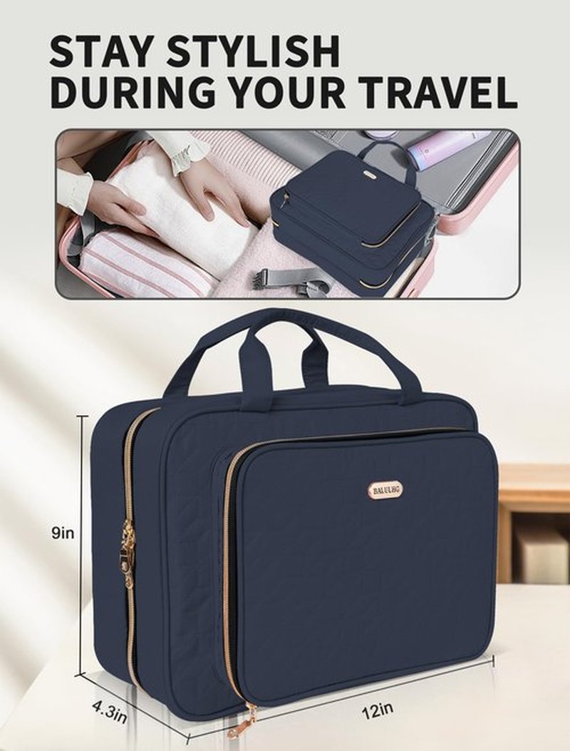 BALULHG Travel Toiletry Bag for Women Large Capacity with Hook - Portable Cosmetic Case,Hanging Makeup Bag for Full Sized Toiletries，Travel Essentials for Business Trips and Camping,Blue
