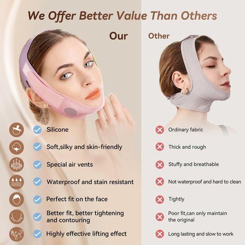 Reusable V Line Face Strap, Soft Silicone Chin Strap for Women 23-27 Inches(PINK)