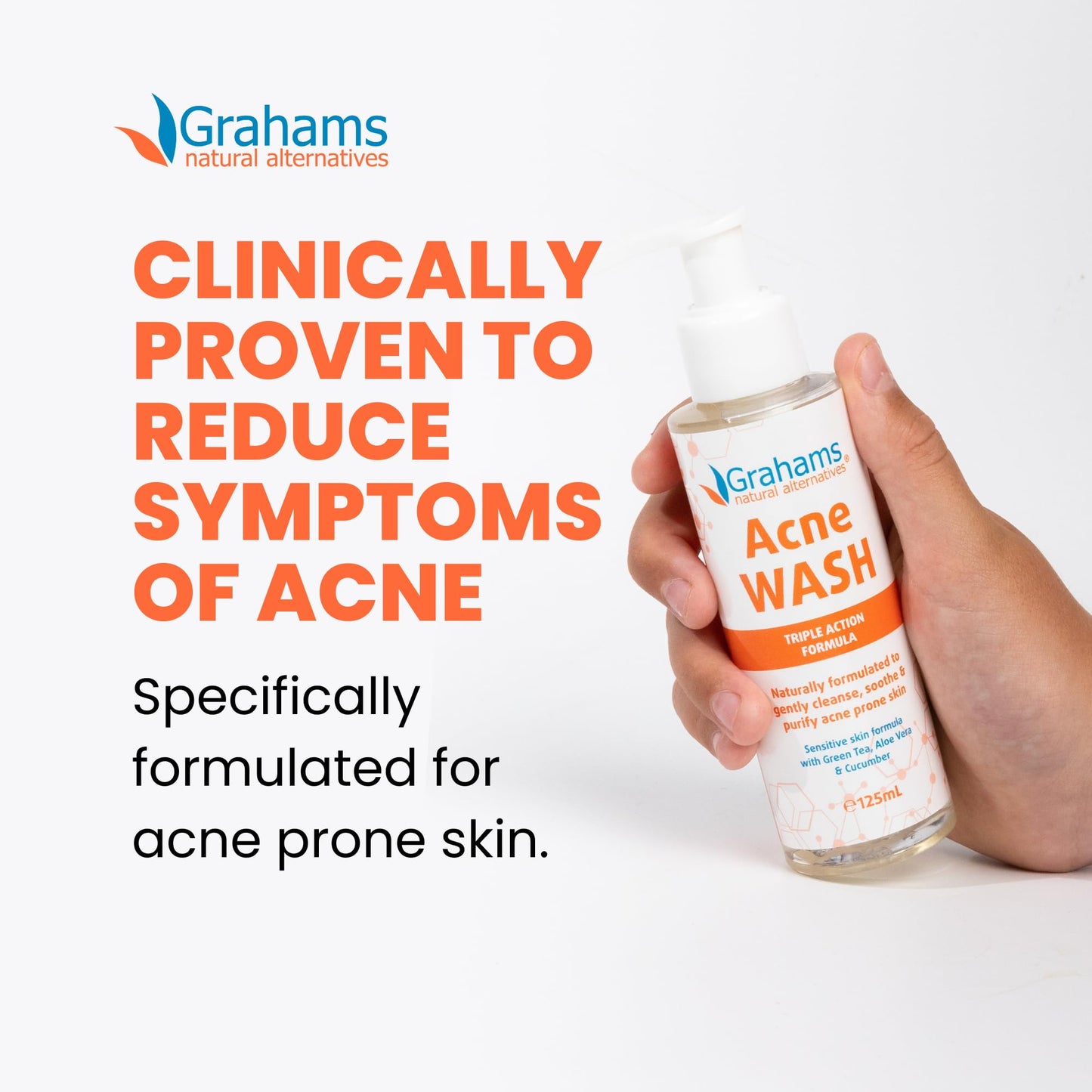 Grahams Natural All-Natural Acne Face Wash Gentle Acne Cleanser with Aloe Vera, Cucumber & Green Tea Extract - Reduces Breakouts, Calms Redness, Hydrates Skin - Hypoallergenic (4.23 fl oz)