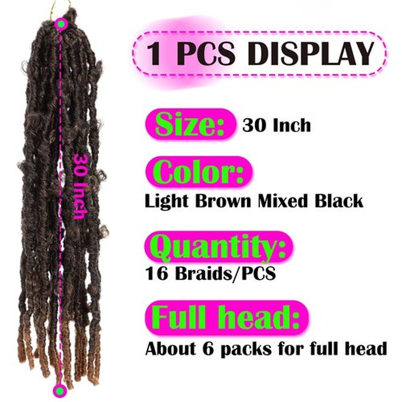 PURSHINE 6Packs Butterfly Locs 30Inch Long Crochet Hair Pre Looped for Women Girls Kids,Faux Locs Crochet Hair（27-Light Brown Mixed Black）