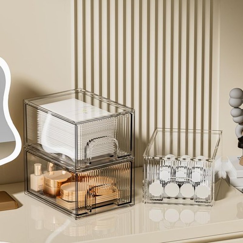 ZHIAI 3 Pack Clear Stackable Storage Drawer, Acrylic Drawer, Cosmetic Organizer, Plastic Organizer for Dresser, Under, Kitchen Cabinet, Pantry, Home Organization and Storage