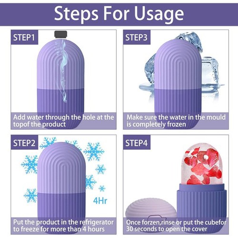 KOGITI Ice Mold for Face, Ice Roller for Face & Eye, Beauty Facial Ice Rollers Ice Holder Mold Face Puffiness Relief Massage Skin Care Tools, Ice Facial Cube (Purple)