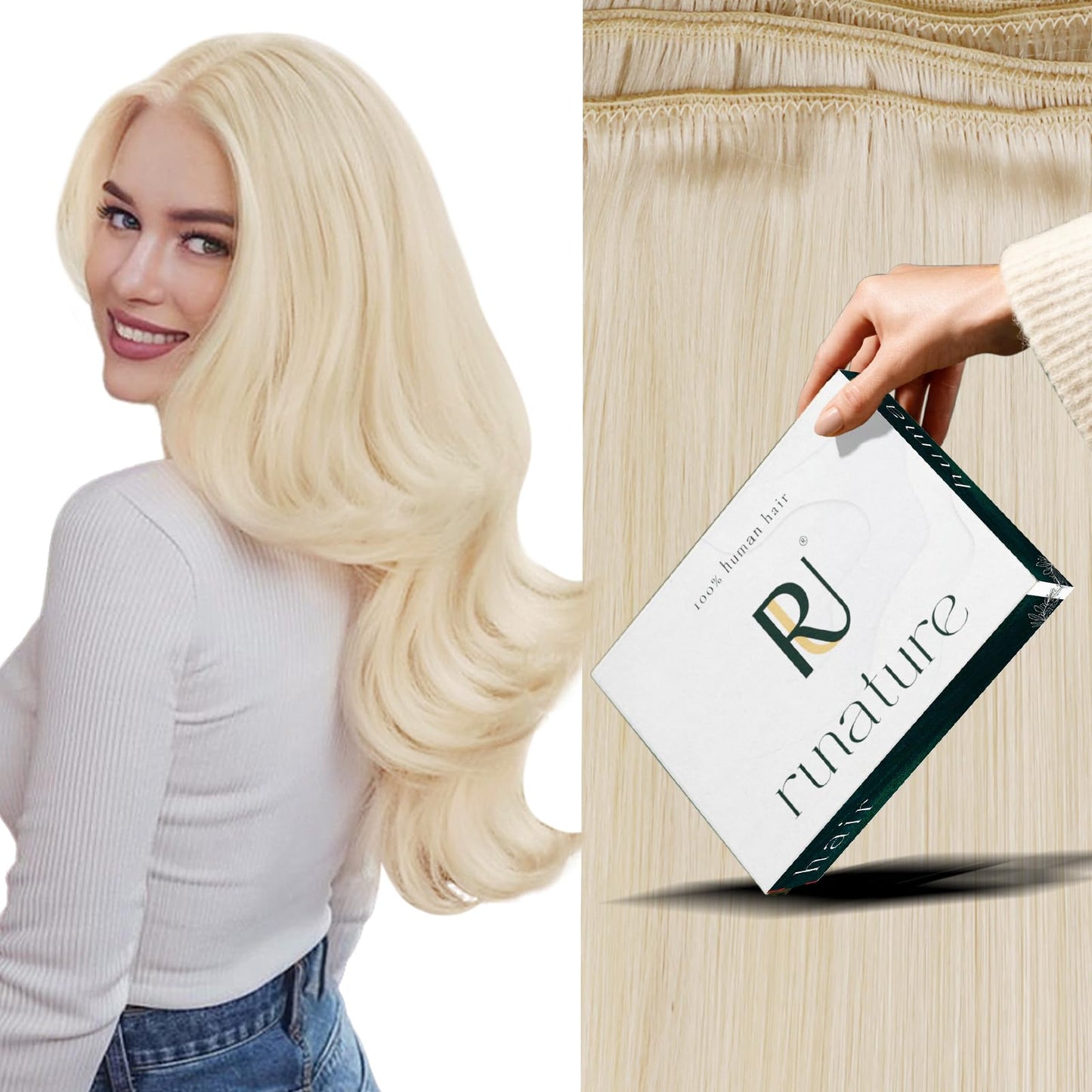 RUNATURE Blonde Weft Hair Extensions Human Hair,Straight Double Weft Sew in Bundles Human Hair,Weaving Thick Remy Hair Weft Extensions Hairpiece Short 12 Inch 70g