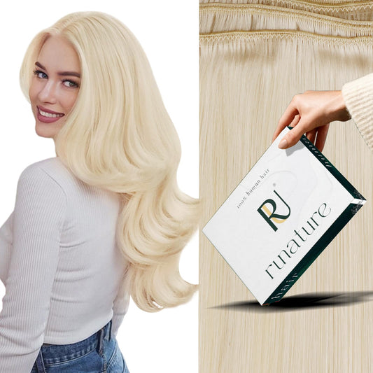 RUNATURE Blonde Weft Hair Extensions Human Hair,Straight Double Weft Sew in Bundles Human Hair,Weaving Thick Remy Hair Weft Extensions Hairpiece Short 12 Inch 70g