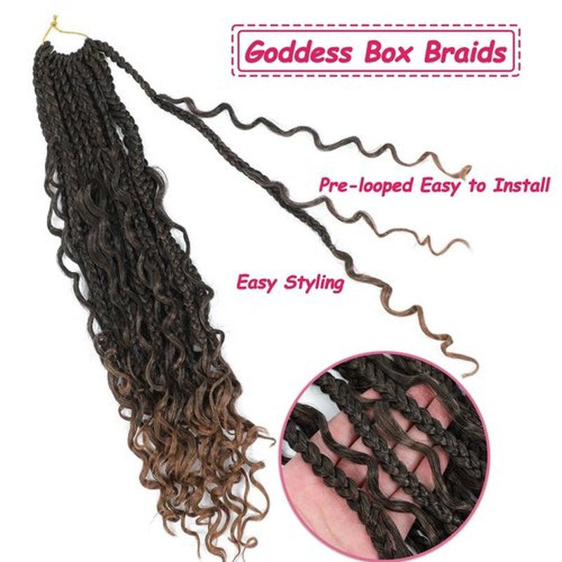 Goddess Box Braids Crochet Hair 24Inch 8PacksPre Looped Boho Box Braids Braiding Hair Curly Ends Bohomian Crochet Box Braids (T/30#, 24 inch)