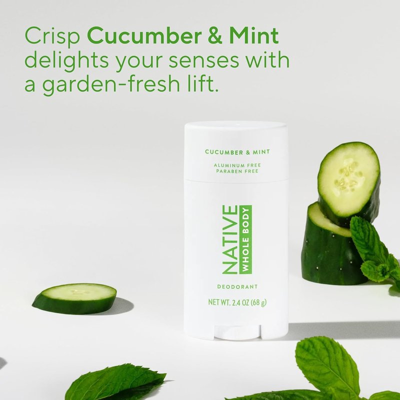 Native Whole Body Deodorant - Cucumber & Mint Scent, 72-Hour Odor Protection | Aluminum-Free, 2.3oz