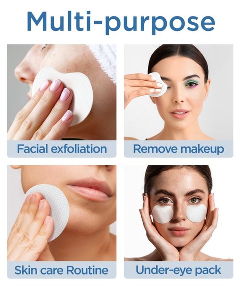 KADRIAN Exfoliating Cotton Rounds for face - 60 Premium Double-Sided Face Cotton Pads - Lint Free - Makeup Remover Squares - Skin Care Face for Cleansing