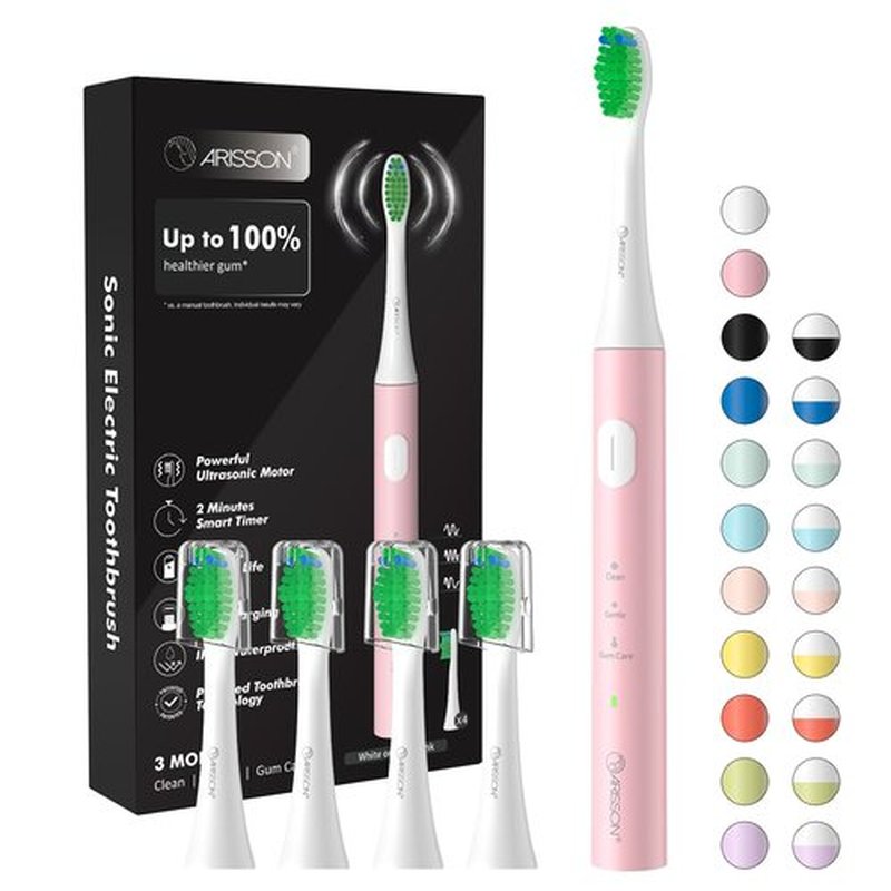ARISSON [2024 Newer Version] Sonic Electric Toothbrush for Adults, 1.5H Charge for 90 Days, 40,000 VPM, 2 Min Timer, [Faster Charging, Stronger Cleaning, Smarter Brushing] White on Baby Pink