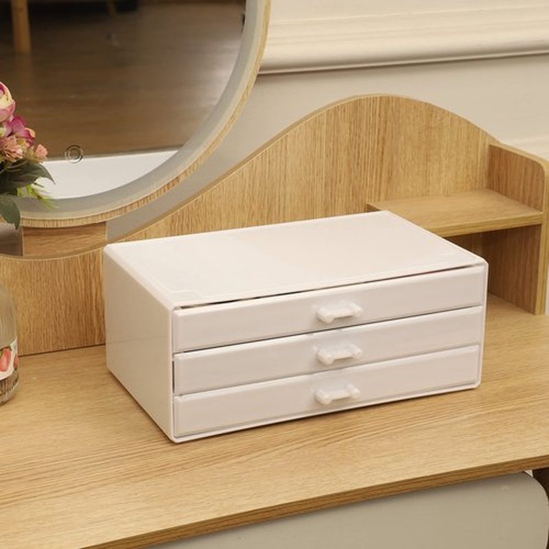Cq acrylic White Desktop Drawer for Girls Stackable Acrylic Large Acrylic Drawers with 3 Drawers,Large Accessory Organizer and Plastic Under Cabinet Drawer For Vanity Desktop and Undersink,1Pcs
