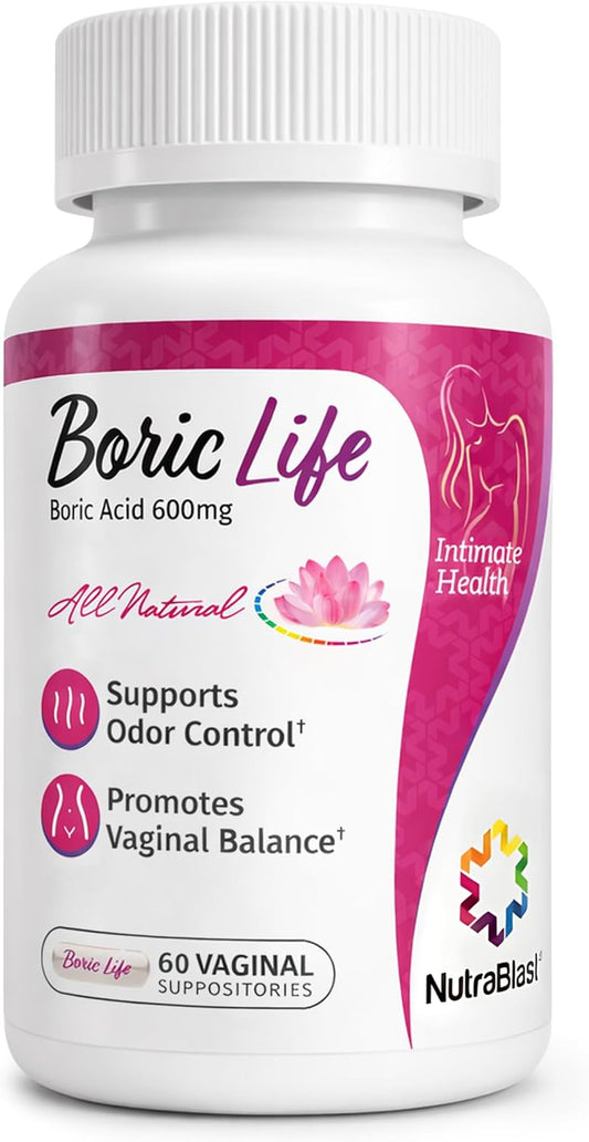 Boric Acid Suppositories - Natural Intimate Health Support | 100% Pure, 60 Count
