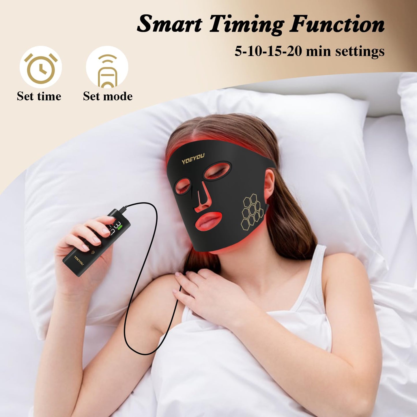 YOEYOU Red Light Therapy for Face, 850nm Near Infrared LED Face Mask, 4 Light Modes, Portable Rechargeable Red Light Therapy Mask Skincare Device for Facial Rejuvenation