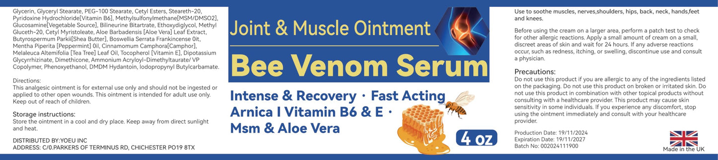 Cedonivor Bee Venom Joint and Bone Cream, Bee Venom Joint Relief Cream Joint Care for Knee, Neck, Back, Hands, Feet Moisturizer