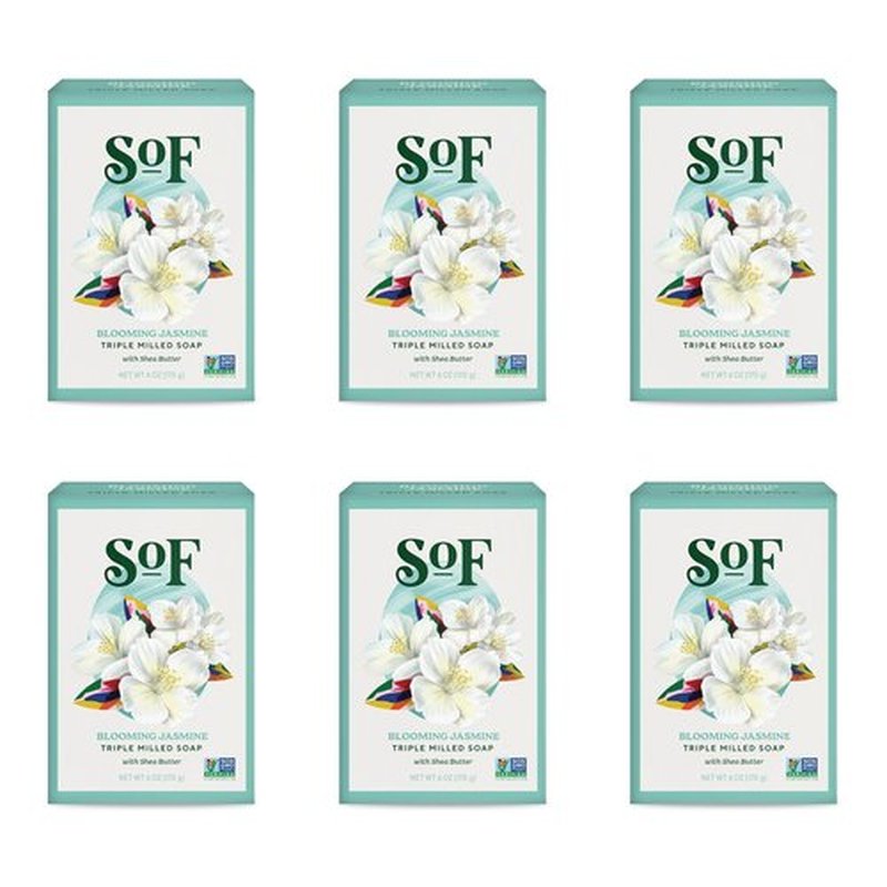 South Of France Blooming Jasmine Bar Soap by SoF Body Care (Formerly Body Care) | Triple-Milled Soap with Organic Shea Butter + Essential Oils | Vegan, Non-GMO Body Soap | 6 oz Bar | 6 Bars