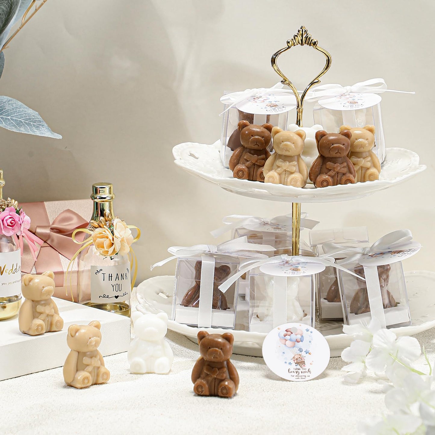 Geosar 36 Pack Wedding Favors Bear Soap Gift with Thank You Cards and Boxes for Baby Shower Decoration Guest Gift Engagement Party Bridal Favors Supplies(White Brown)