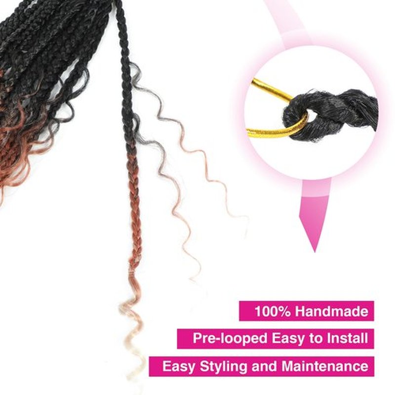 12inch Goddess Box Braids Crochet Hair Box Braids Crochet Hair For Black Women Pre Looped Crochet Hair with Curly Ends Bohemian Crochet Box Braids Crochet Hair(12inch(Pack of 8), 1B/30/613)