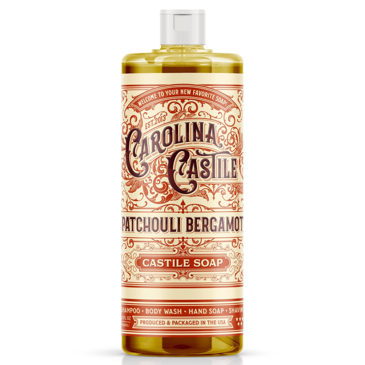 Carolina Castile Soap Patchouli Bergamot Scented Castile Soap - Certified Organic, High Olive Oil Content, Non-Drying, Made with Organic Oils, Concentrated Natural Soap for Men and Women