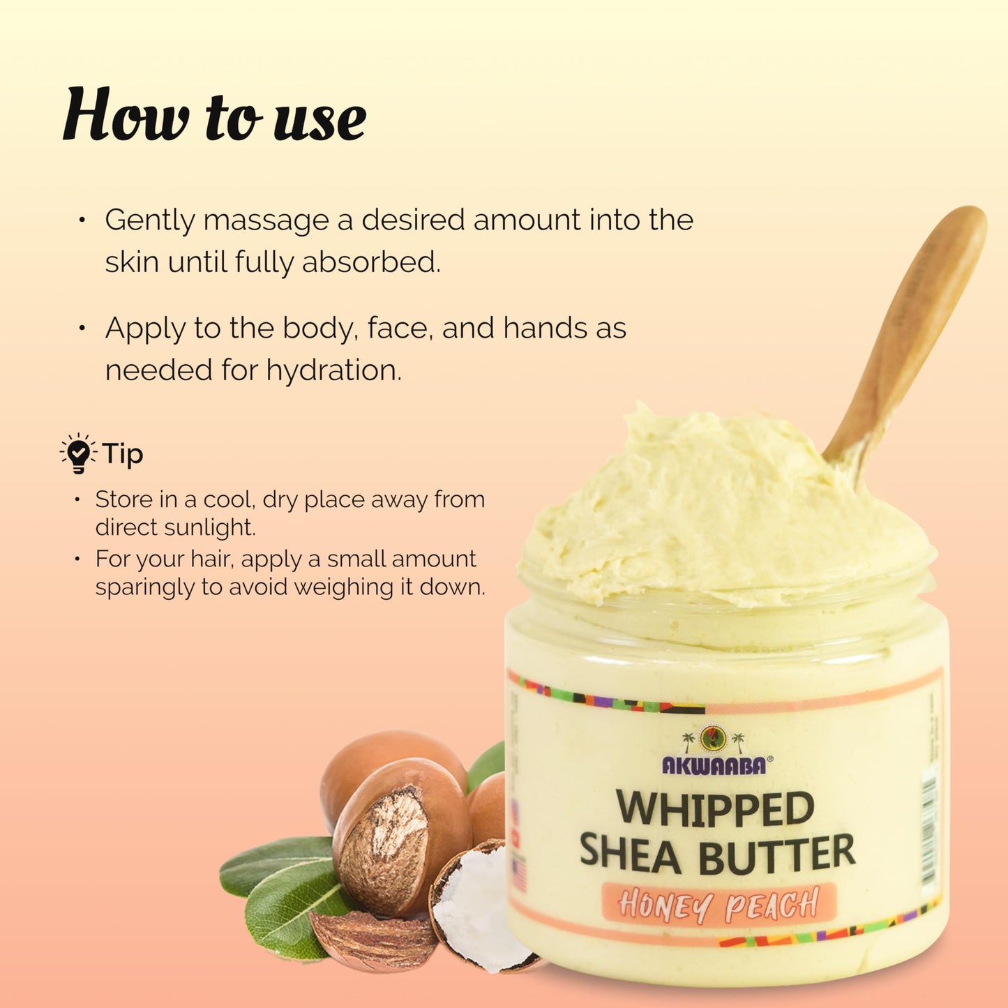 AKWAABA Whipped Shea Butter (Gold Pine) – Nourishes & Moisturizes | Made with Shea Butter | No Dyes & Parabens | 12 oz / 340 g