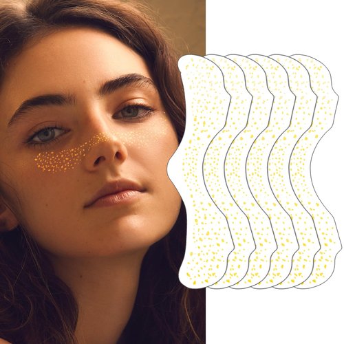 6 Pcs Gold Long Lasting Glitter Freckles, Cute Sparkle Makeup Patches, Waterproof Temporary Face Tattoo, Party Rave Glitter Makeup Accessories (Gold Pattern 2)