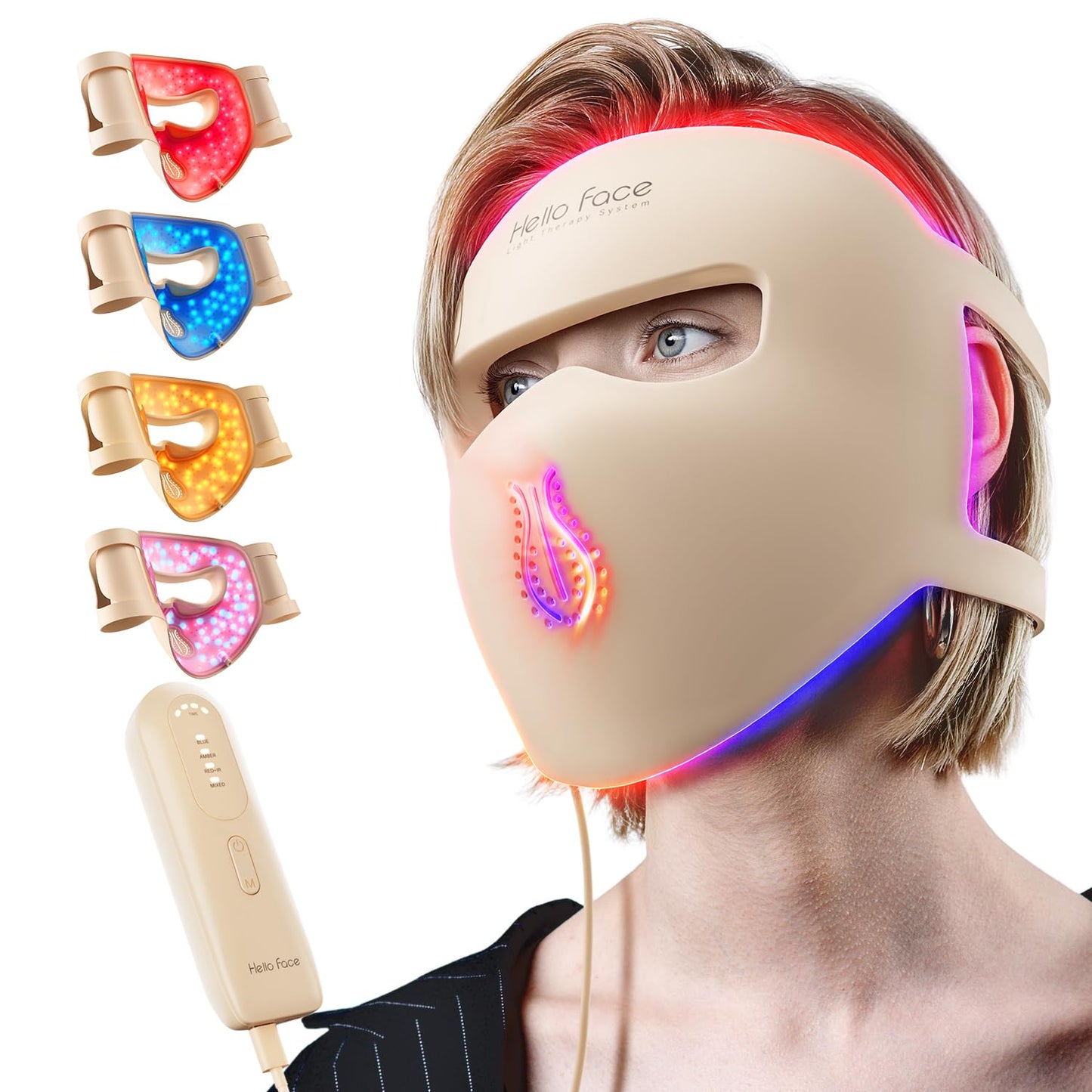 Hello Face 4D Red Light Therapy Mask for Face, 311 LEDs 850nm Infrared Long Light Waves Led Face Mask Light Therapy for Photons Tech, Silicone Skin Improvement for Women with Rechargeable Remote