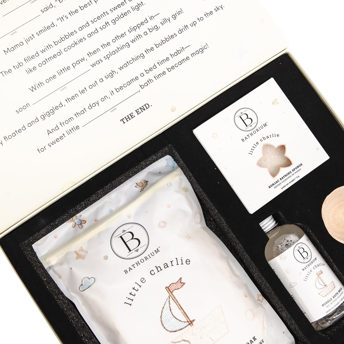 Bathorium Little Charlie My First Bath Ritual Gift Set, Bath Kit with Oat, Coconut & Organic Oils, Soothing Soak, Bubble Bath, Konjac Sponge & Scoop, Gentle, Fragrance-Free Skincare for Babies