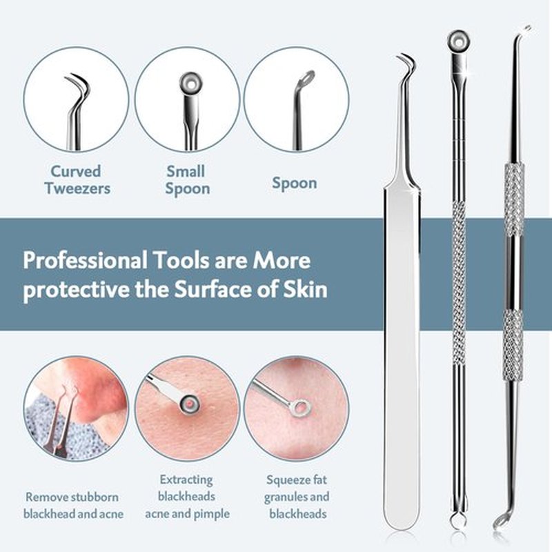MENOLY Pimple Popper Tool Kit 10 Pcs, Pimple Blackhead Remover Tool Zit Popper for Blemish, Pimple Comedone Extractor Acne Tool for Blackheads, Acnes, Whiteheads Nose Face Tools with Leather Bag