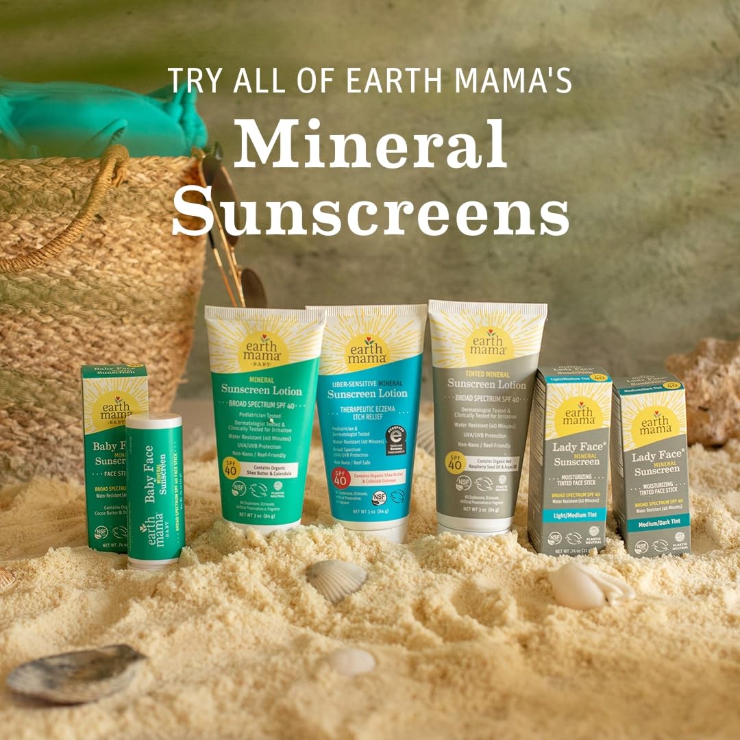 Earth Mama Uber Sensitive Mineral Sunscreen Lotion SPF 40-3oz 2pk - Non-Nano Zinc - Broad Spectrum Sunscreen for Sensitive Skin - Water Resistant Sun Protection for Babies, Kids & Adults