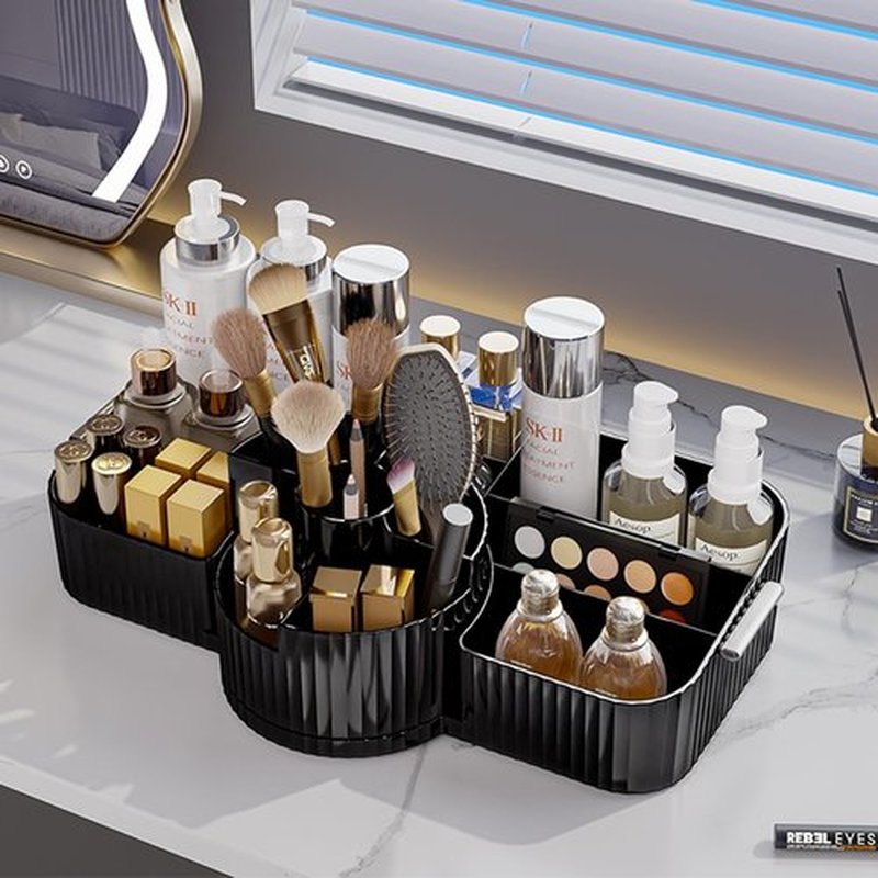 Aieyaki Rotating Makeup Organizer Cosmetic Display Case, Used for Vanity Makeup Brushes, Lipstick, Perfume and Various Skin Care Products - Spacious and Fashionable Storage Solution (Black)