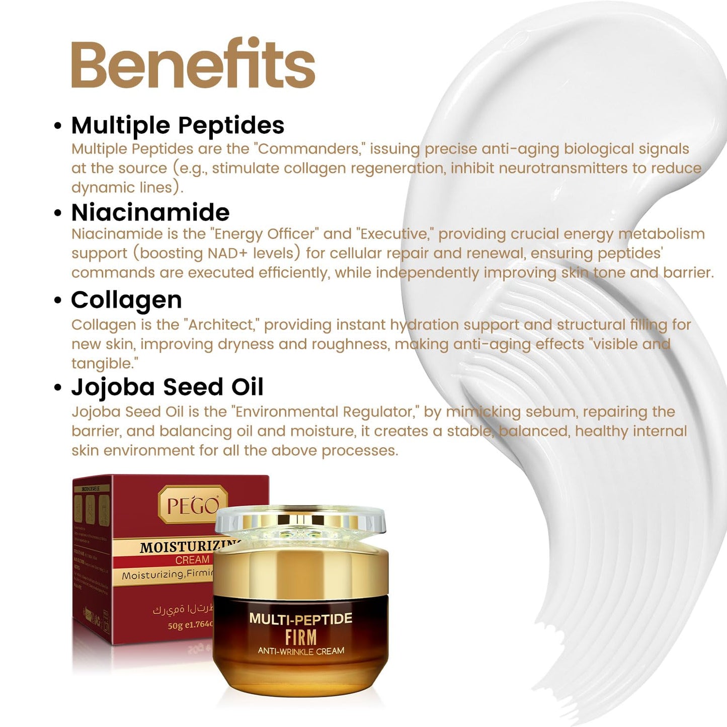 Multiple Peptide Collagen and Retinol Face Cream, Skin Barrier Repair Face Moisturizer with Jojoba Seed Oil, Reduces Wrinkles, Improves Firmness, Improves Skin Texture, Strengthens Barrier, 1.764oz