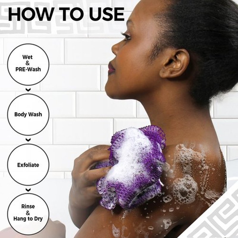 Loofah Sponge African Net Authentic - 2 Pieces Real African Exfoliating Sponge with Knots - African Net Wash Cloths for Body Scrubber Exfoliator Purple & Green - Back Scrub for Shower Bath Accessories