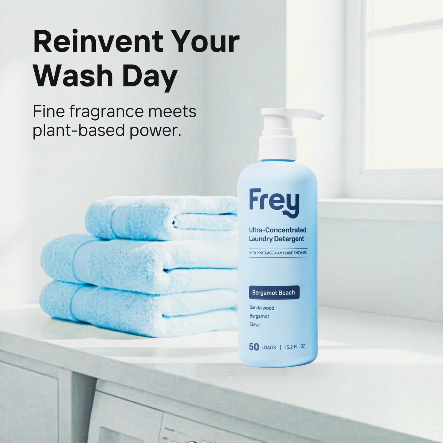 FREY Concentrated Liquid Laundry Detergent, Sensitive Skin, 50 Loads (1, Bergamot Beach)