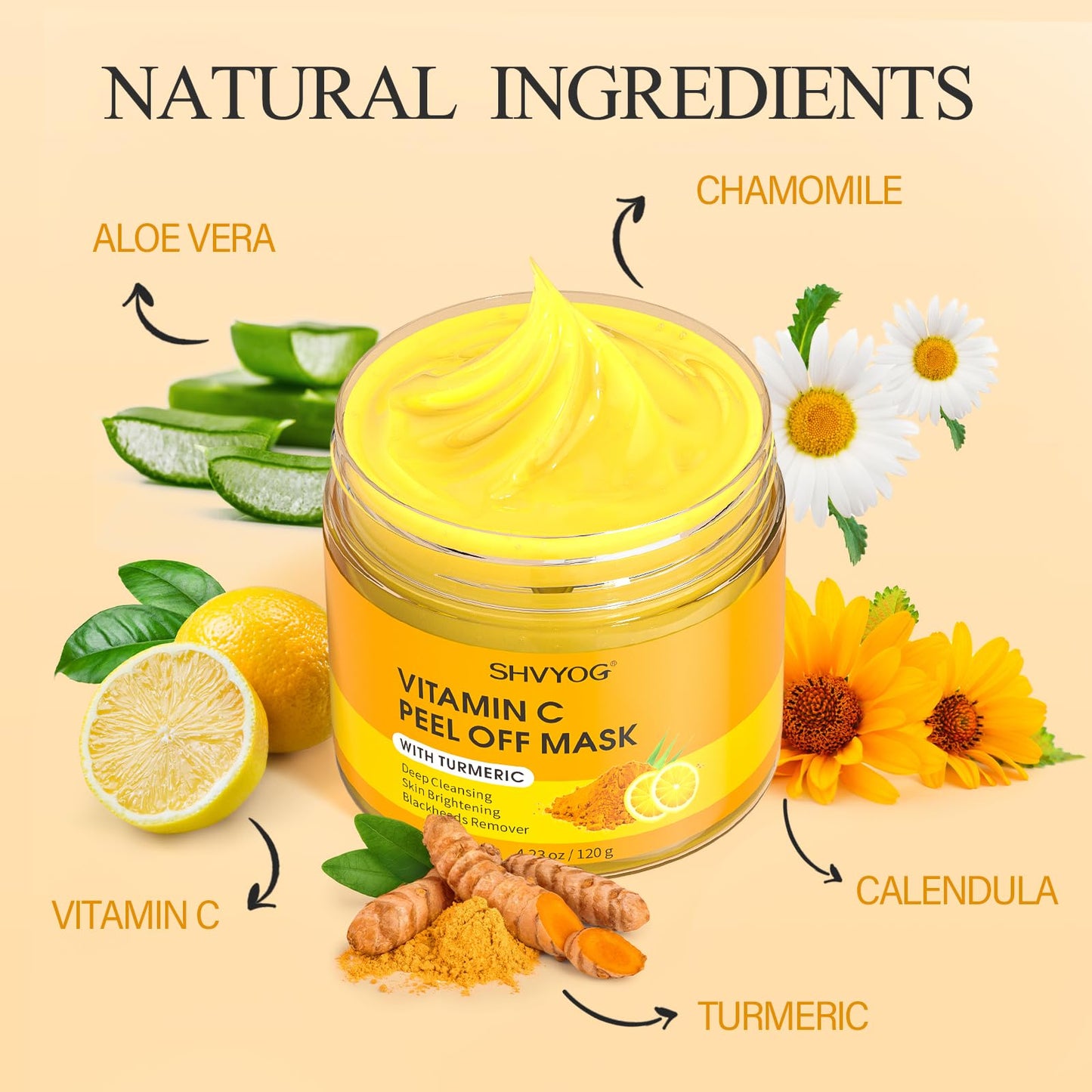 SHVYOG Calendula Peel Off Face Mask, Peel Off Mask with Vitamin C Serum & Brush (100g+30ml)