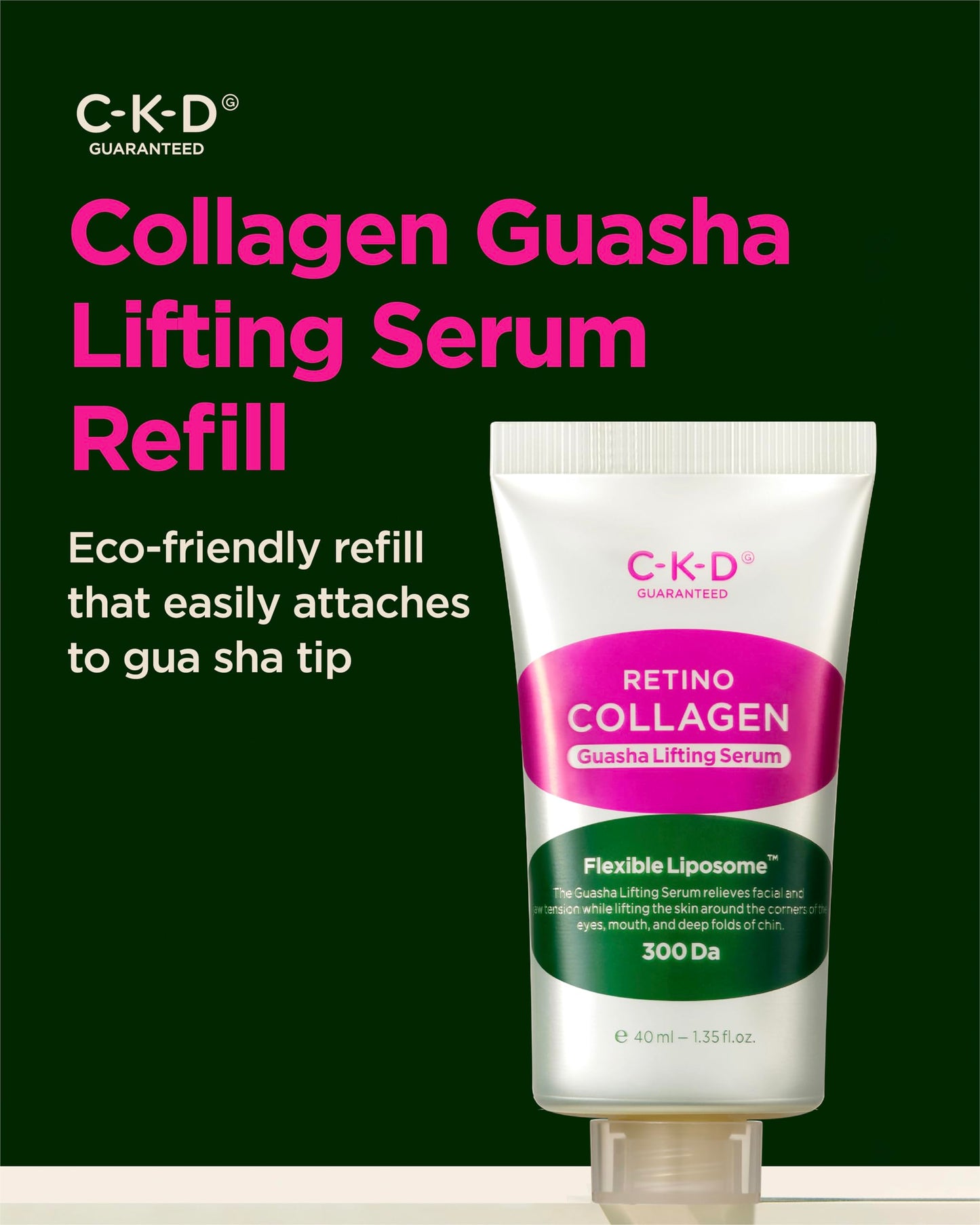 CKD Retinal Collagen Gua Sha Face Serum [Refill] - Lifting Serum for Firming, Tightening, Anti-Aging, and Hydrating. Stainless Steel Roller. Korean Skin Care. 1.35 fl oz