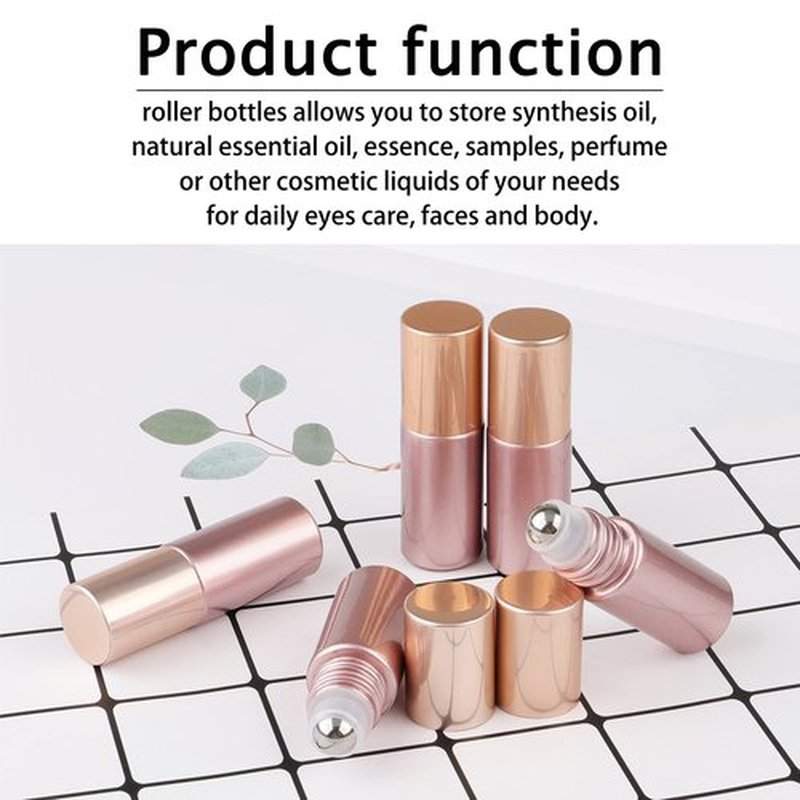 Newzoll 10 Pcs Roll-on Bottles Set, 5 ml (1/6 oz) Refillable Roller Bottles with Funnels & Opener, Glass Roll on Bottles Containers for Perfumes Aromatherapy Essential Oils Liquid, Matte Rose Gold