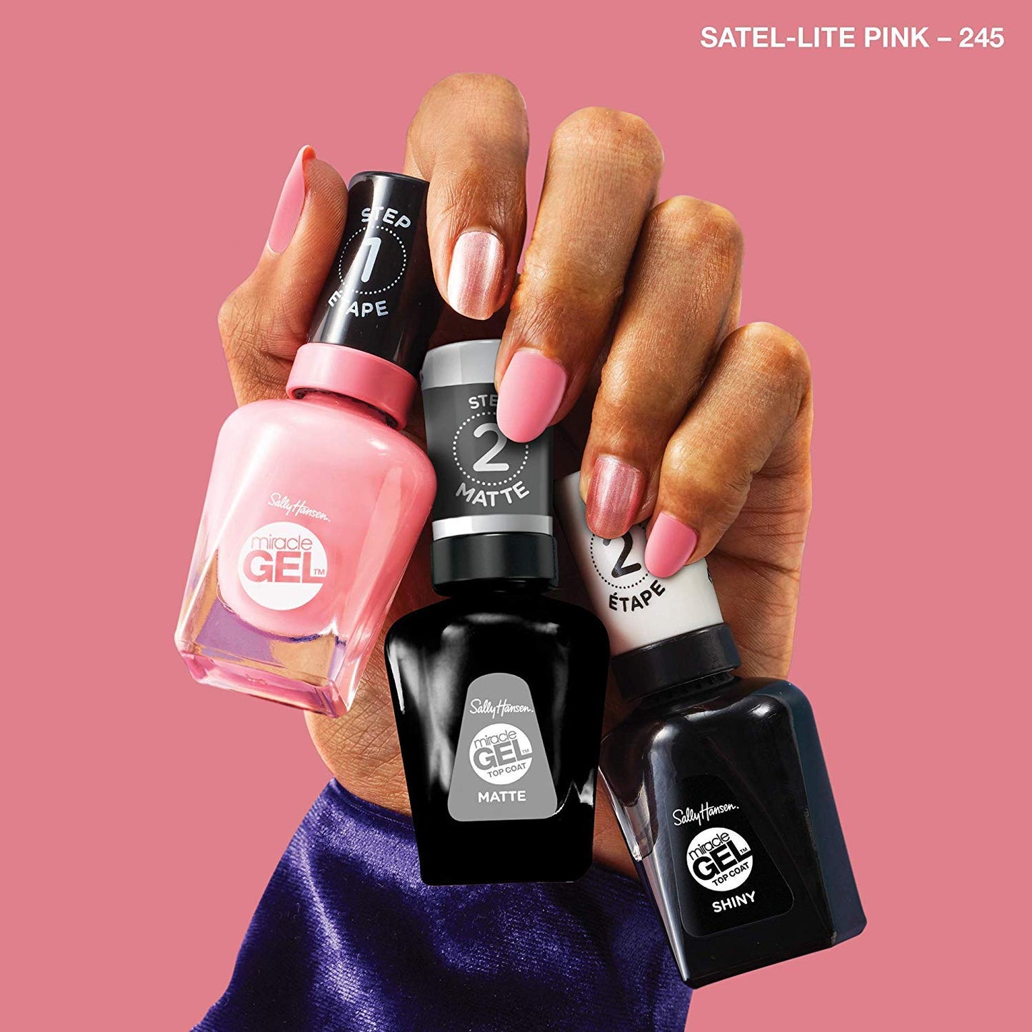 Sally Hansen Miracle Gel Nail Polish - Onyx-pected #849 with Shiny & Matte Top Coat Trio