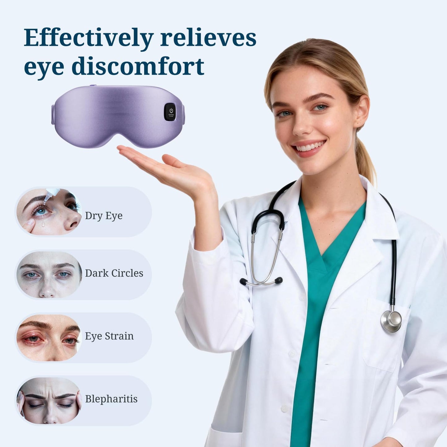 100% Silk Wireless Heated Eye Mask with Cooling, Relieves Dry Eye Syndrome and Puffy, Reduces Dark Circles, Adjustable Velcro Design and Washable Cover, Suitable for Travel & Gifts-Purple.