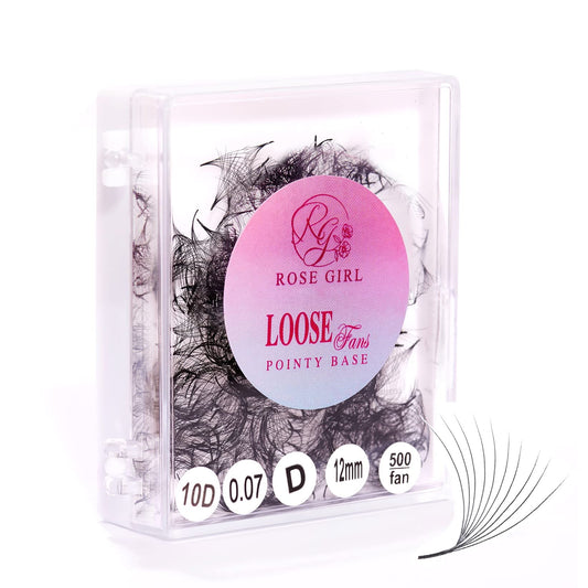 ROSE GIRL Loose Promade Fans - Natural Look Handmade Volume Eyelashes From 3D To 16D - C CC D DD Curl - False Lashes Extensions - Thickness 0.03~0.1 mm - 8~20 mm Length (10D-0.07-D (8mm))