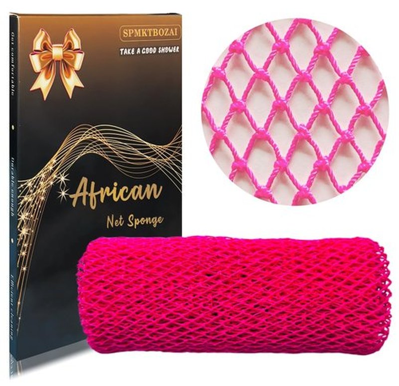 SPMKTBOZAI African Net Sponge Authentic, African Exfoliating Sponge Real African Net Black Owned, African Bath Sponge Back Scrubber, Body Exfoliator Shower Bath Accessories (Rose Pink)