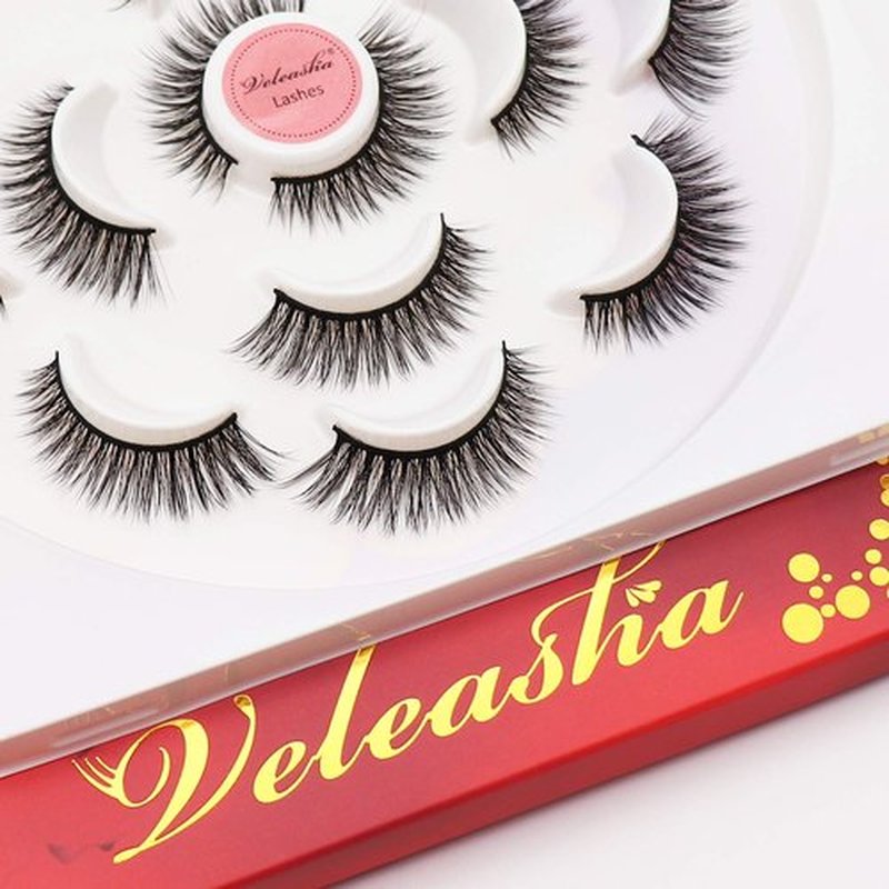 Veleasha Lashes 5D Faux Mink Lashes Cat Eye Lashes Handmade False Eyelashes Wispy Fake Lashes 7 Pairs Luxurious Volume Fake Eyelashes Pack (5D28)