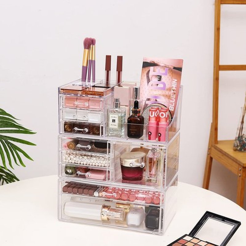 Cq acrylic Makeup Organizer With 9 Drawers,Large Capacity Countertop Organizer for Vanity,Bathroom and Bedroom Desk Cosmetics Organizer for Skin Care,Brushes, Eyeshadow, Lotions, Lipstick, Nail Polish