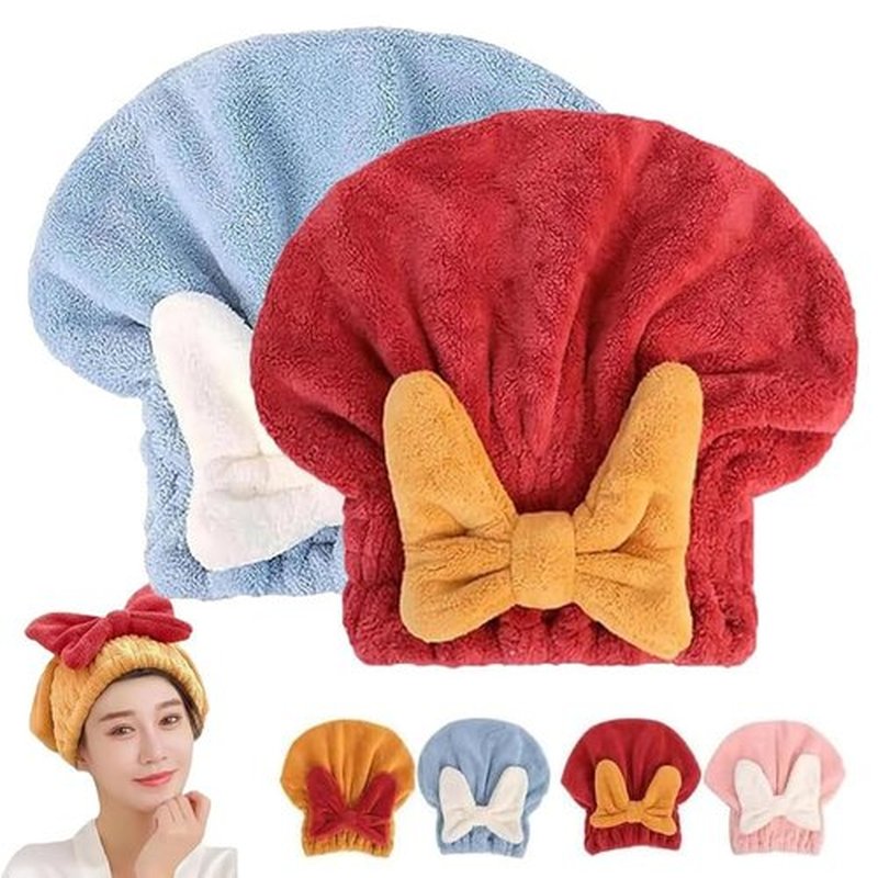 2Pcs Efficient Hair Towel Wrap for Women, New Super Absorbent Hair Towel Wrap for Wet Hair, Microfiber Hair Towel Wrap, Quick-Drying Thickened Hair Turbans for Women Wet Hair (Red+Blue)