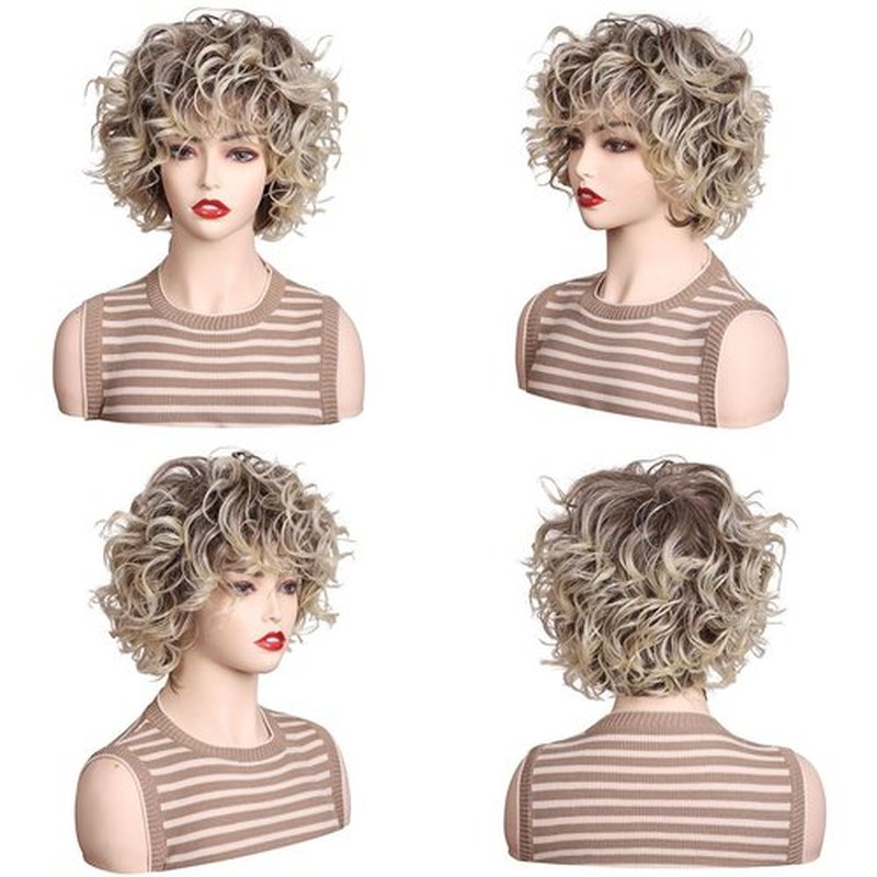 FantaLook Women 80s Cosplay Wig with Accessories (Dark Brown Gradient（Short Wig）)