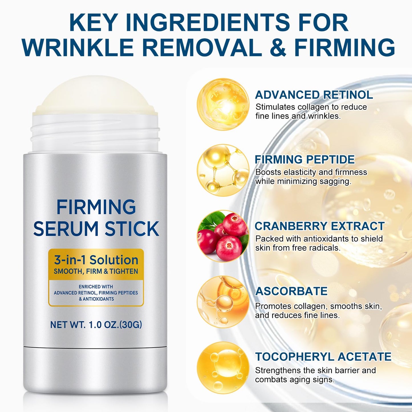 Advanced Retinol Firming Serum Stick - 3-in-1 Face, Neck & Body Treatment to Smooth Wrinkles, Tighten Skin & Firm Laugh Lines, Antioxidant & Peptide Enriched, for All Skin Types, Visible Results