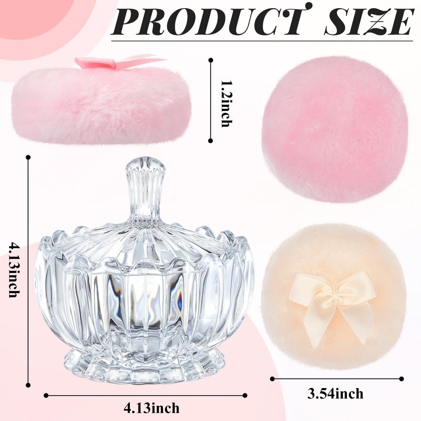 Tioncy 3 Pcs Large Body Powder Puff and Container Powder Container with Puff Powder Puff Crystal Container Soft Washable Reusable Velour Face Body Glitter Powder Puff Wet Dry Makeup(Clear,Cute)