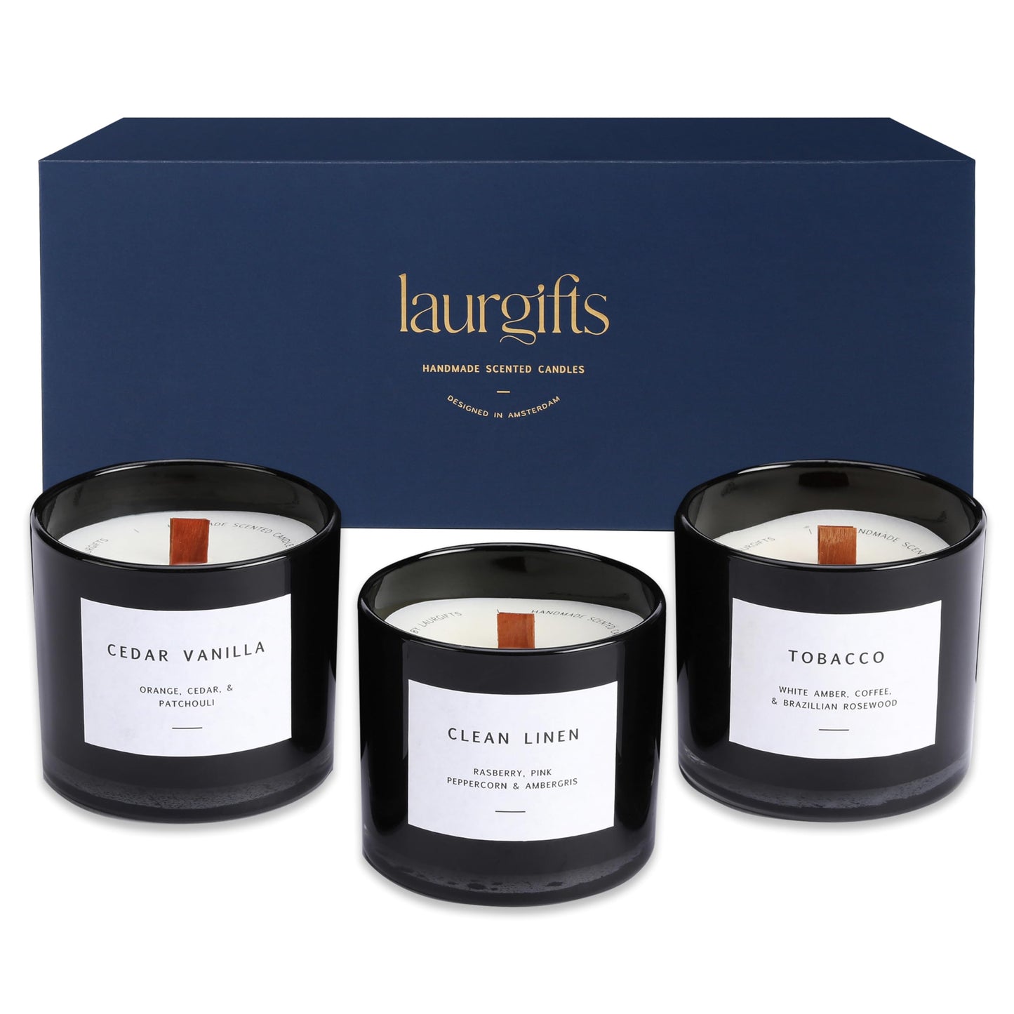 Scented Candles for Men – Masculine Candle Gift Set of 3 with Tobacco, Cedar Vanilla & Clean Linen – Luxury Navy Candles Gift Box, Birthday & Valentine’s Gifts for Men, Candles for Boyfriend