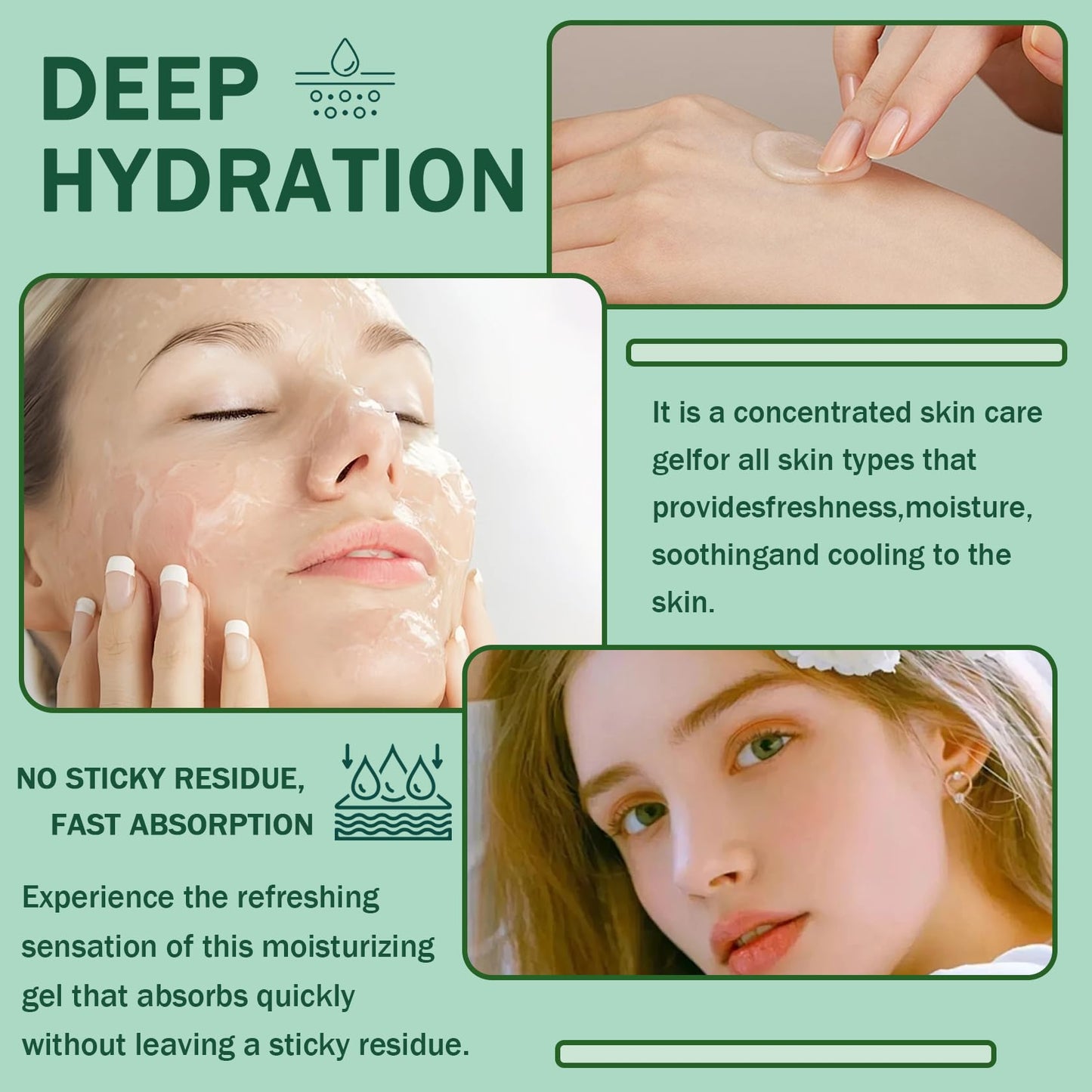 JunKuJK Purity Aloe Vera Gel - Hydrating Aloe Vera Gel for Face and Skin,No Sticky Moisturizing Aloe Gel D