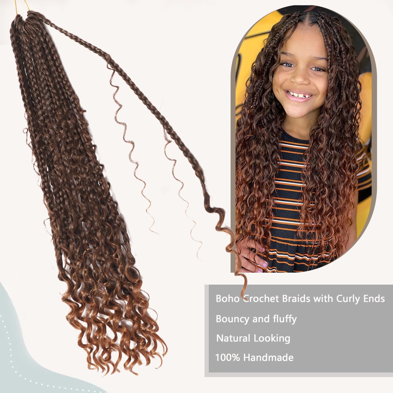 Goddess Box Braids Crochet Hair 7 Packs 18 Inch Boho Crochet Braids for Women Color T4/30 Pre-looped Bohemian Crochet Box Braids With Curly Ends Ombre Brown Boho Box Braids Braiding Hair Extensions