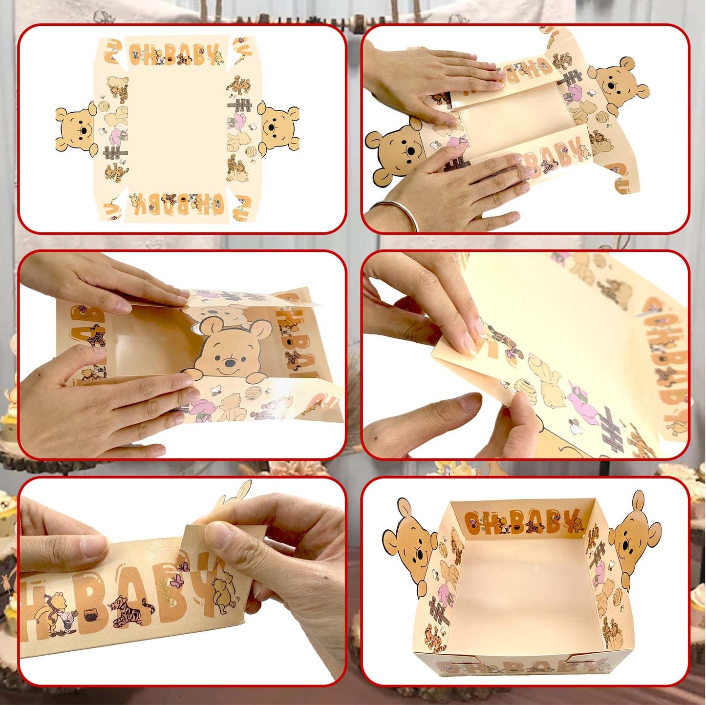 Classic Honey Bear Party Plates - Large Size Winnie Baby Shower Party Favors Paper Food Serving Tray Honey Pooh Bear Baby Shower Decorations Plates Nacho Paperboard Hot Dog Popcorn - 24 PCS